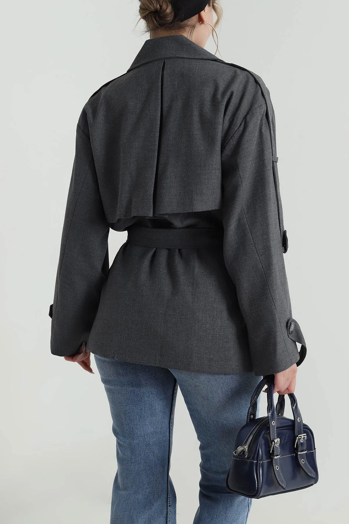 Füme Apolet Detay Oversize Bezayağı Kadın Trenç 485779