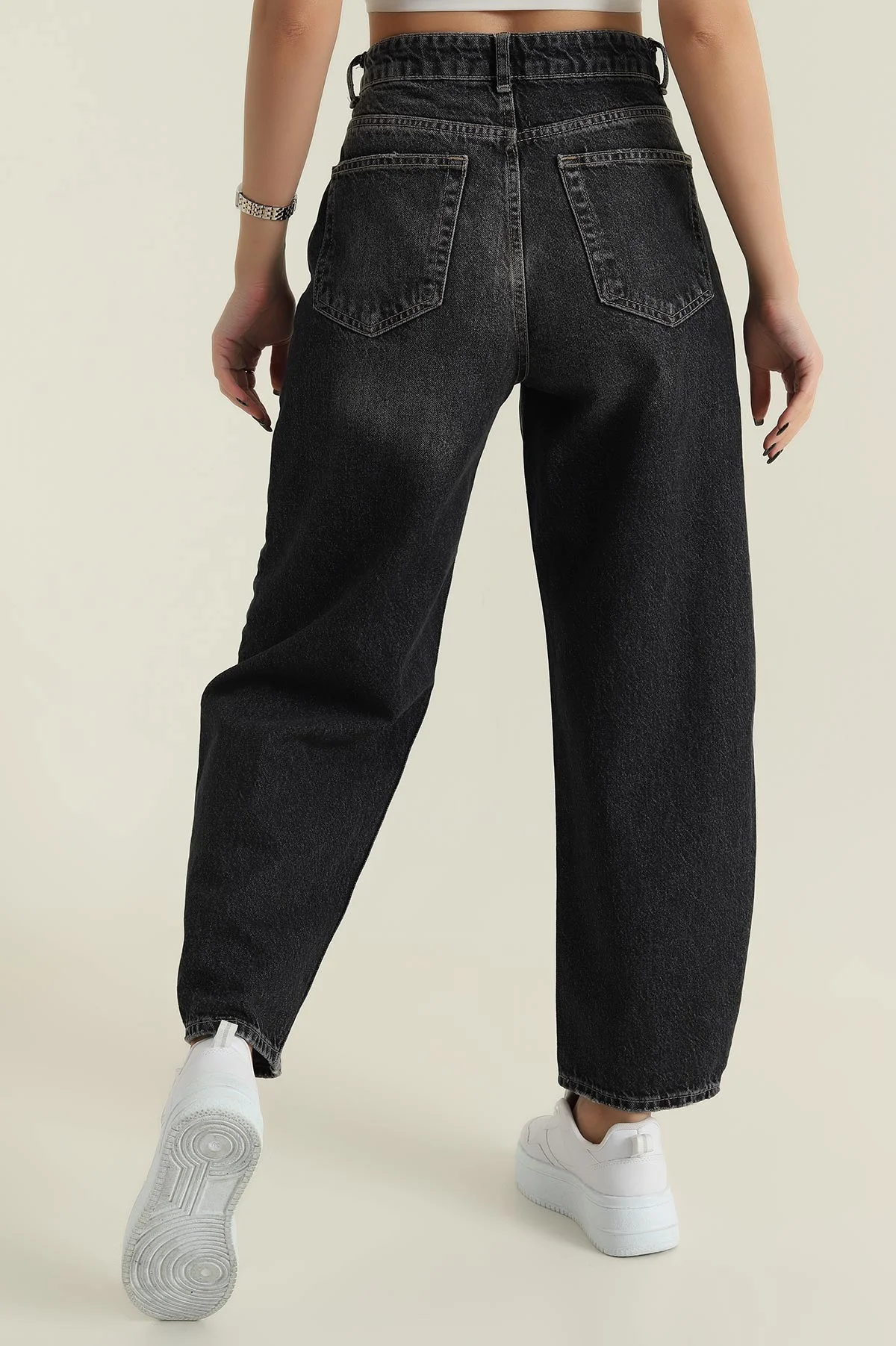 Füme Baggy Fit Barrel Kadın Kot Pantolon 423762
