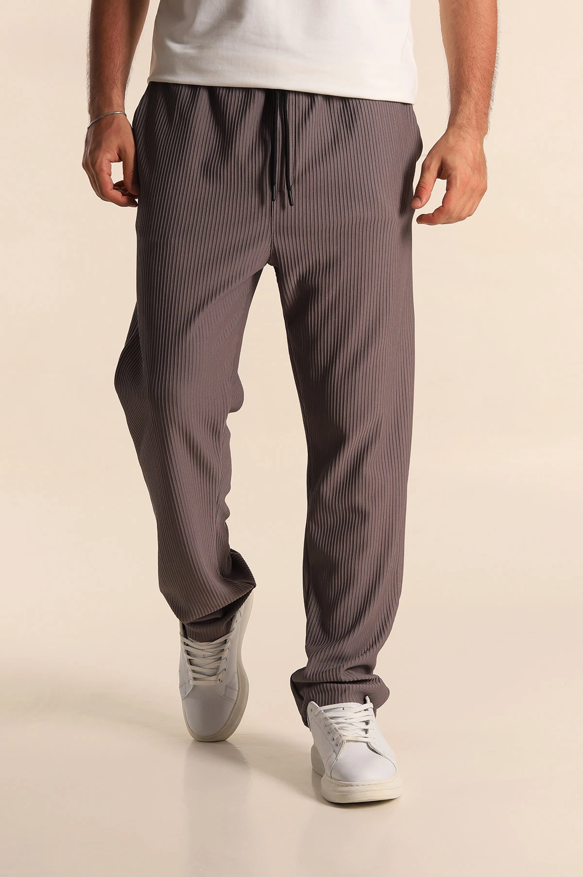 Füme Baggy Fit Bel Bağlamalı Kesik Paça Erkek Jogger Pantolon 280073