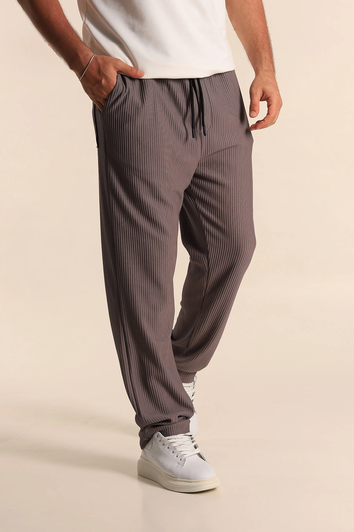 Füme Baggy Fit Bel Bağlamalı Kesik Paça Erkek Jogger Pantolon 280073