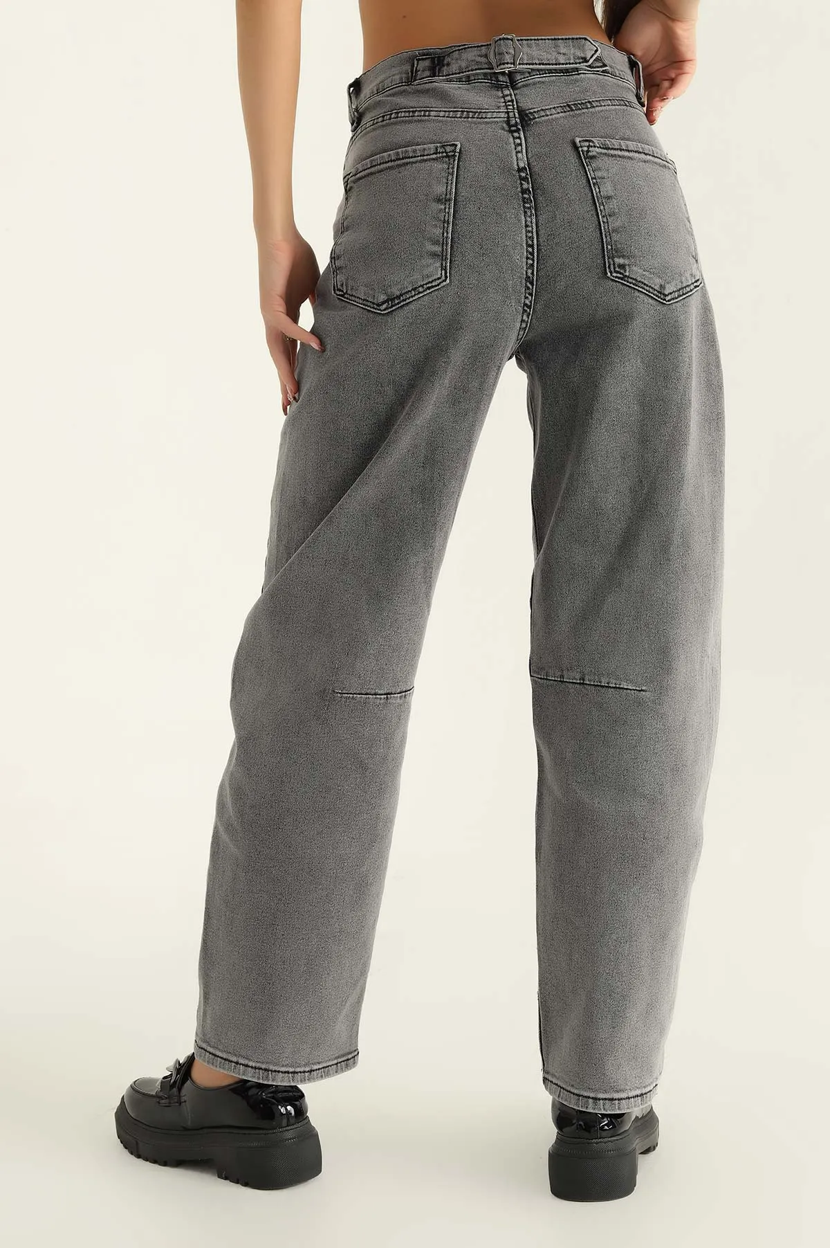 Füme Baggy Likralı Bayan Kot Pantolon 306876
