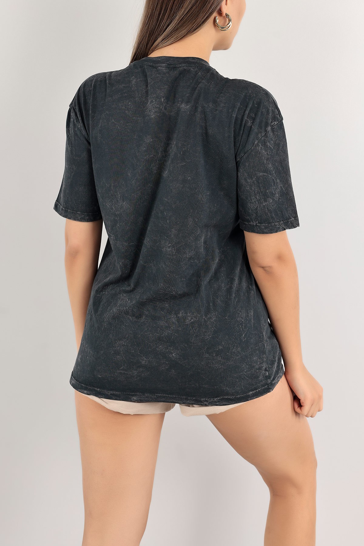 Füme Baskılı Batik Yıkama Bayan Tişört 117476