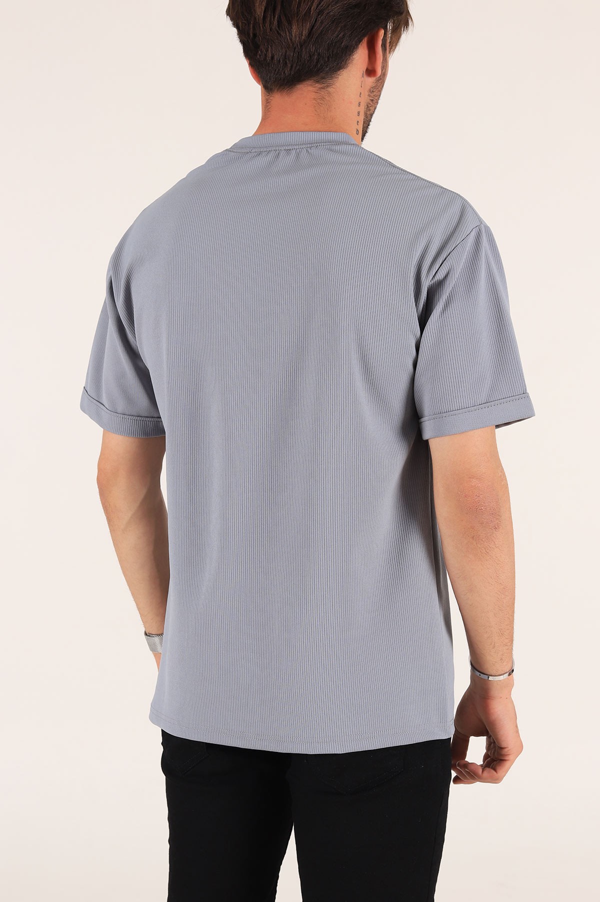 Füme Baskılı Fitilli Oversize Erkek Tişört 177469