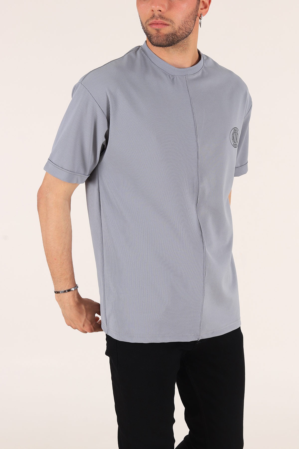 Füme Baskılı Fitilli Oversize Erkek Tişört 177469