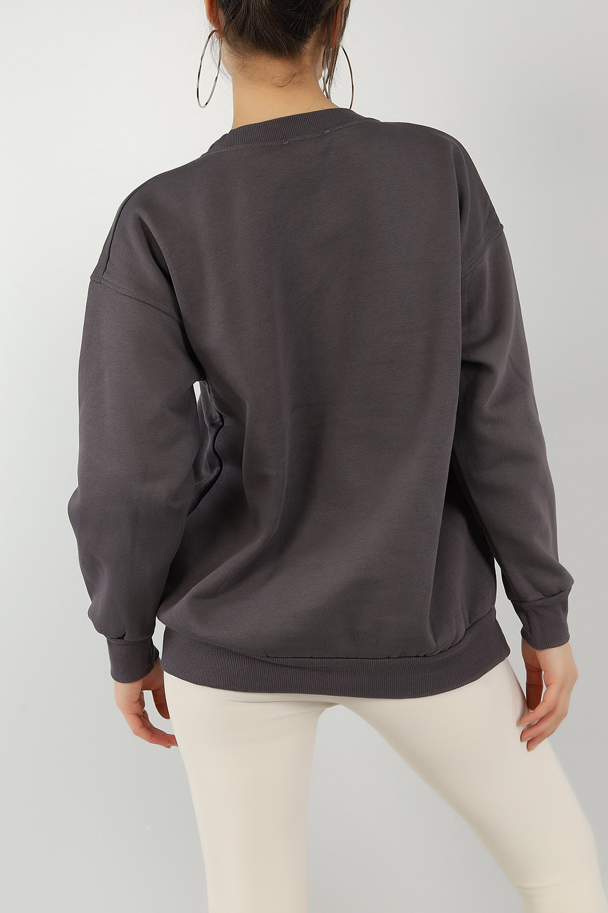 Füme Baskılı İçi Şardonlu Bayan Sweat 144923