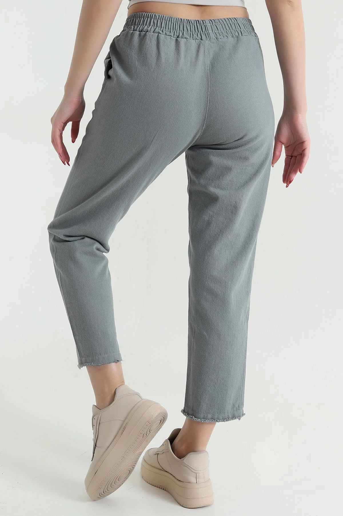 Füme Bel Lastikli Cep Detay Gabardin Kadın Pantolon 440780