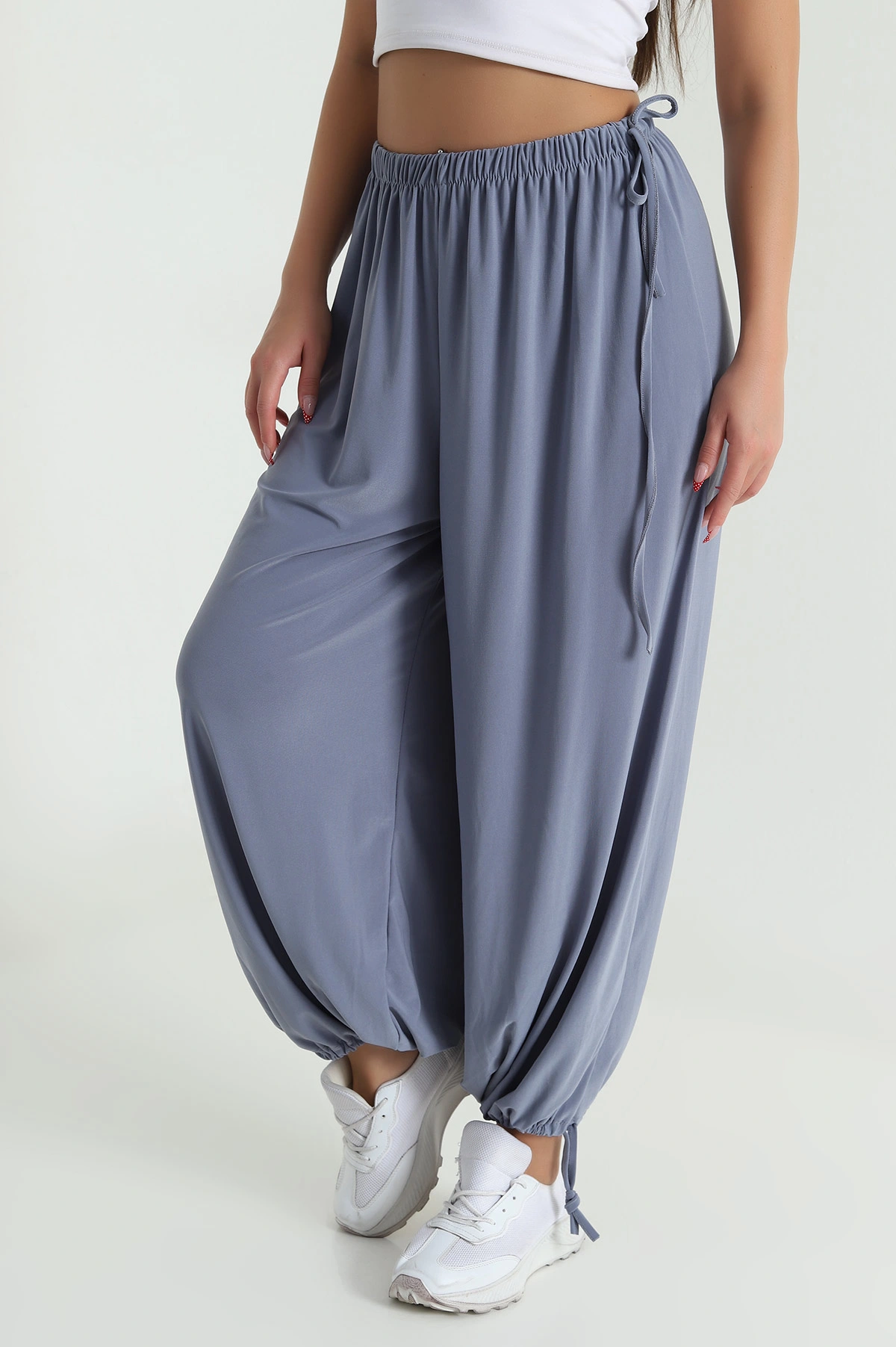 Füme Bel ve Paça Lastikli Sandy Kadın Şalvar Pantolon 477605
