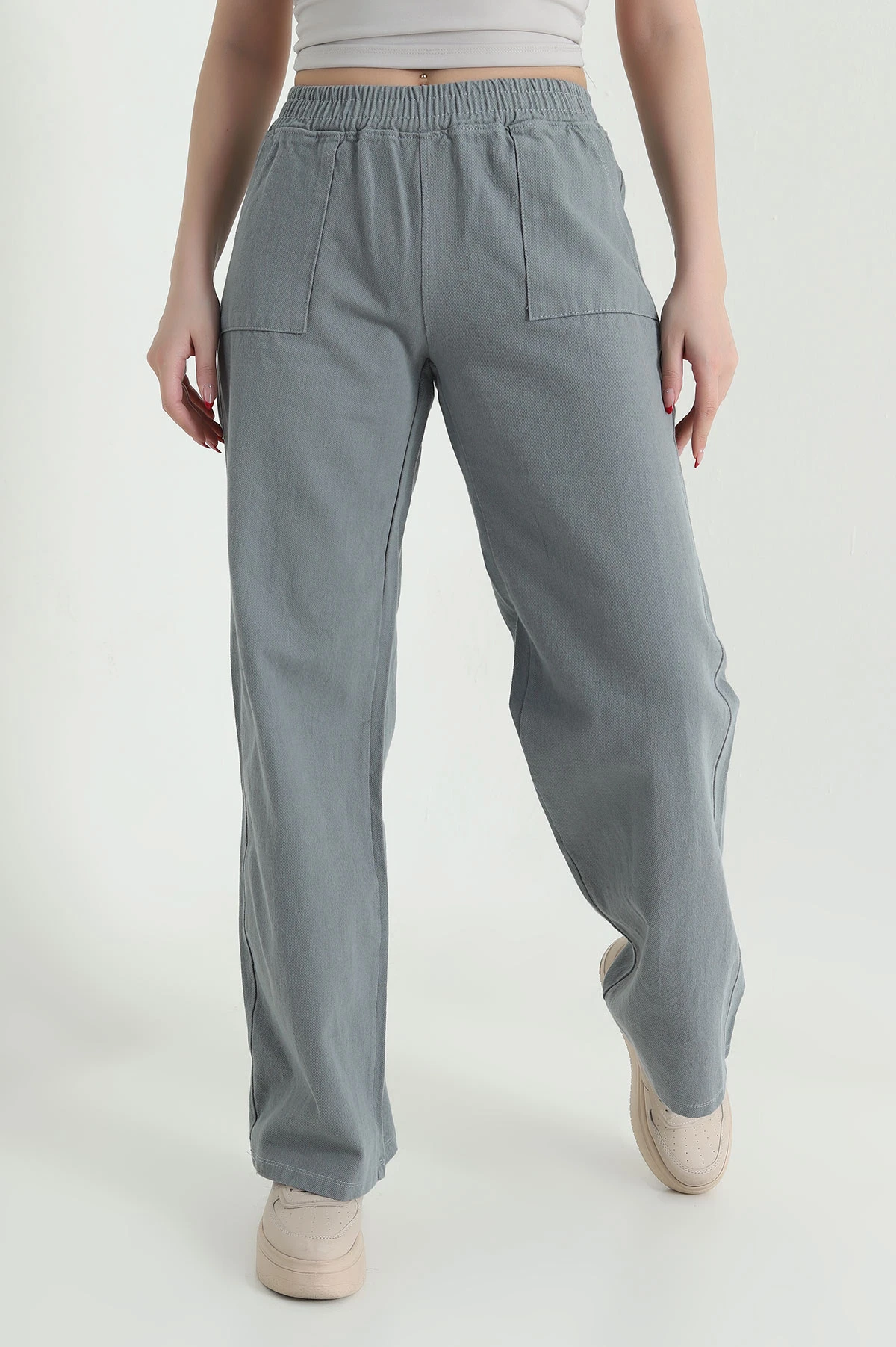 Füme Beli Lastikli Kadın Gabardin Pantolon 437769