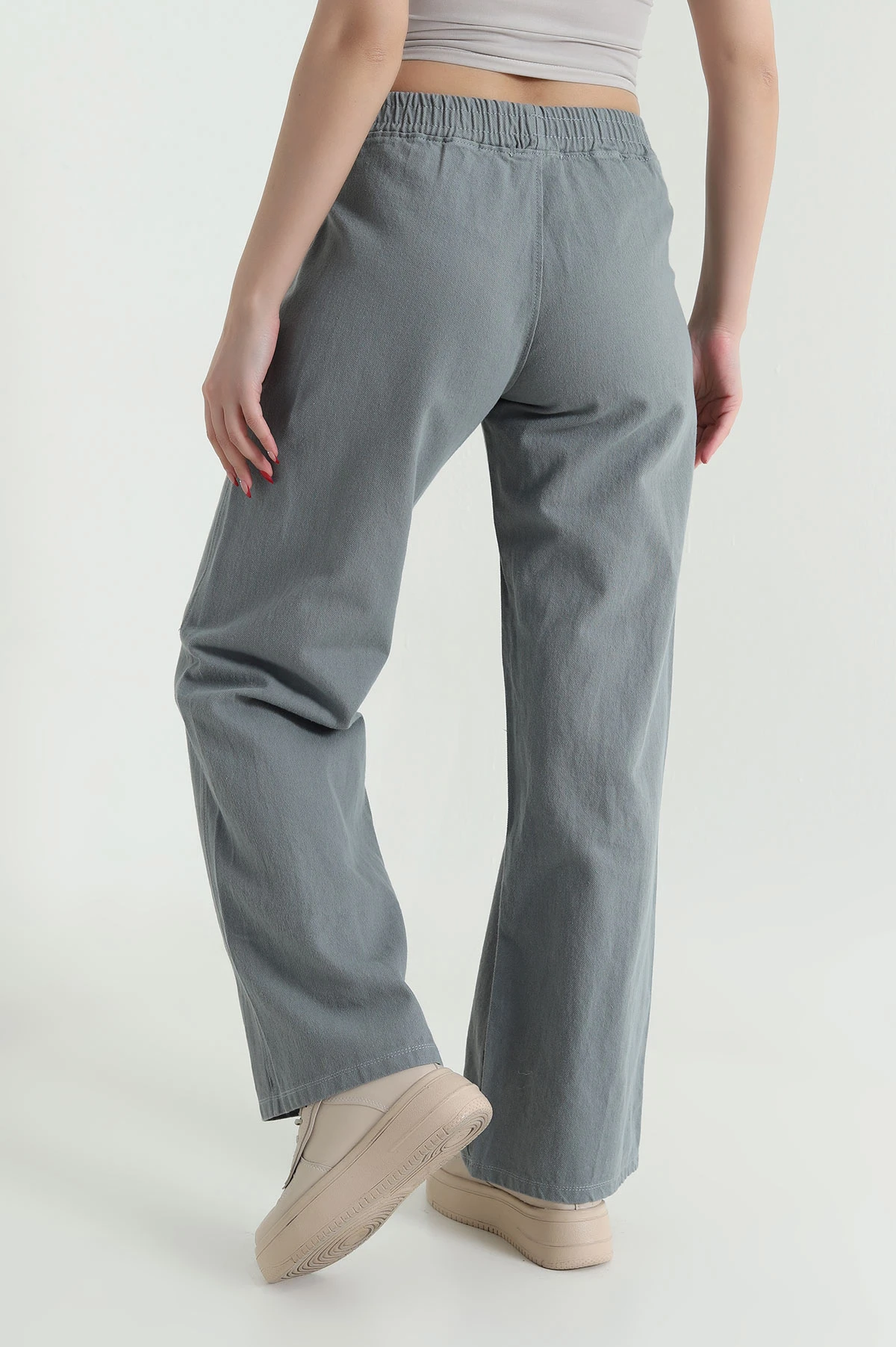 Füme Beli Lastikli Kadın Gabardin Pantolon 437769