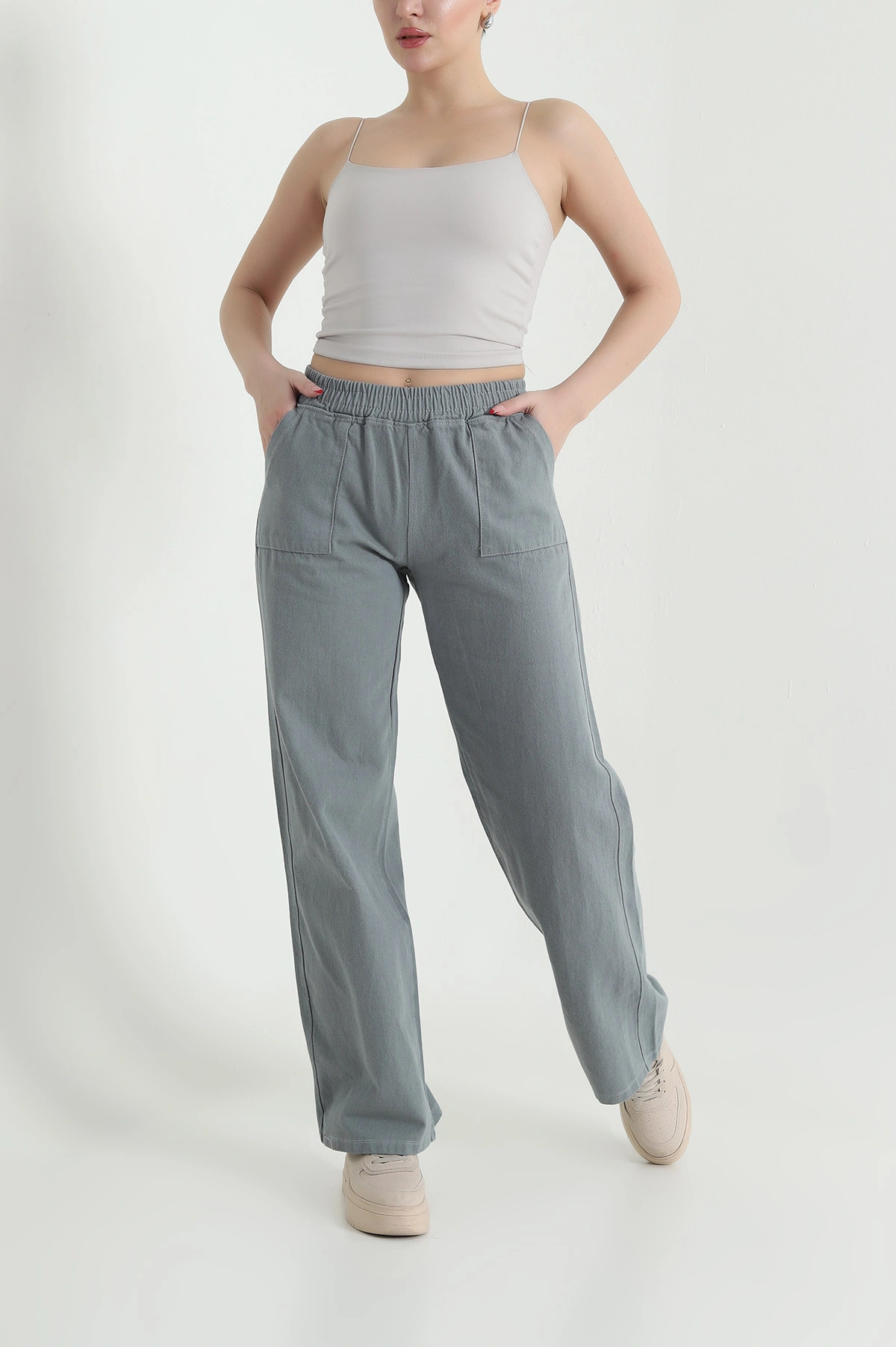 Füme Beli Lastikli Kadın Gabardin Pantolon 437769