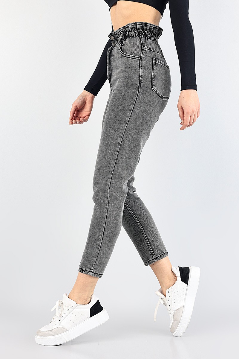 Füme Beli Lastikli Mom Bayan Kot Pantolon 88607