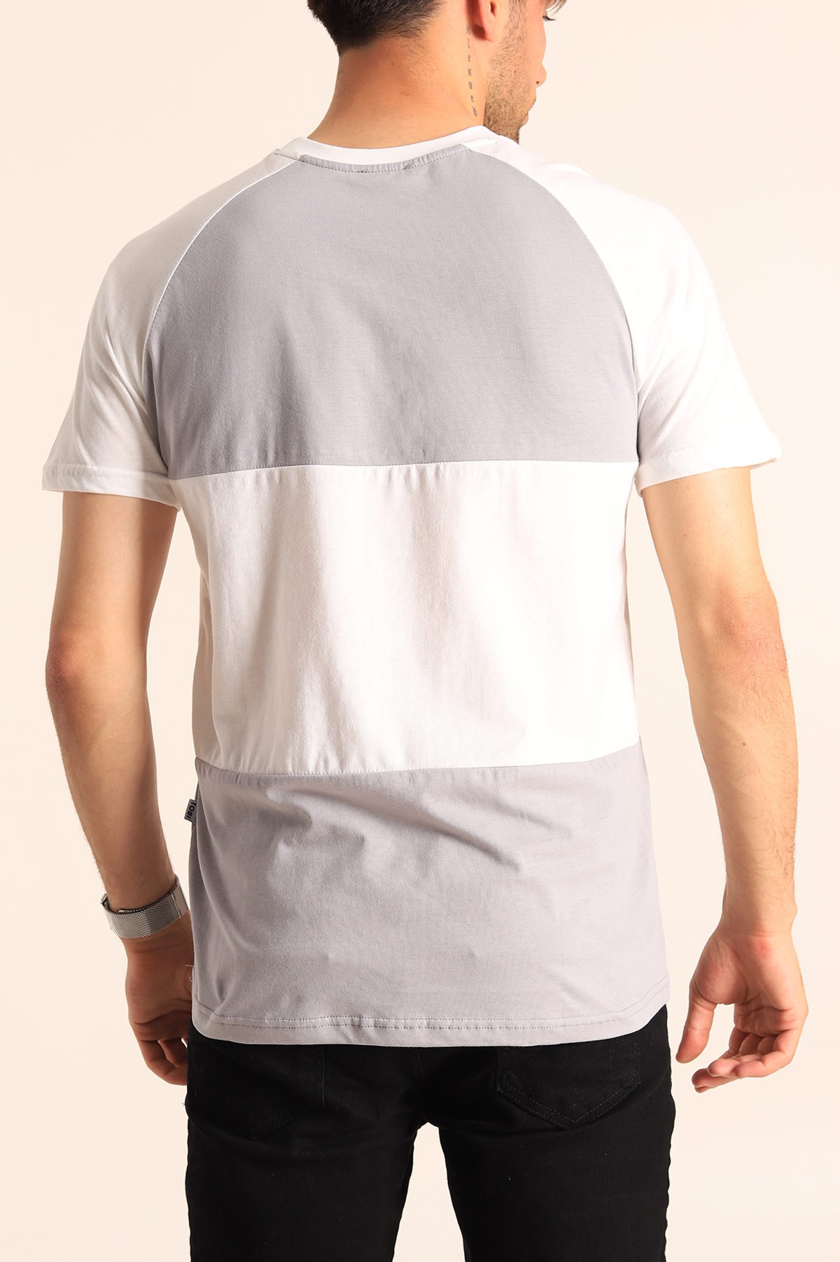 Füme Beyaz Oversize Reglan Kol Yazı Detay Erkek Tişört 182284