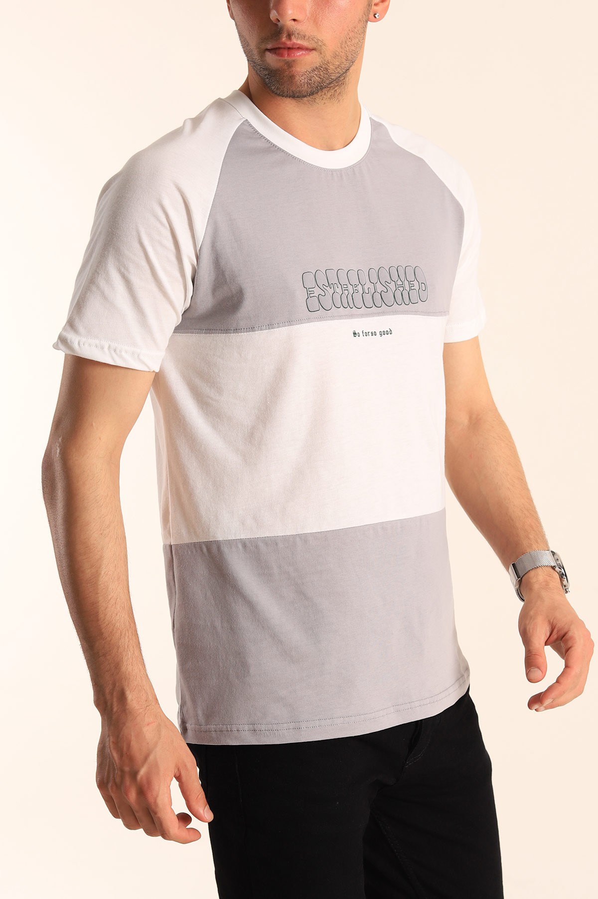 Füme Beyaz Oversize Reglan Kol Yazı Detay Erkek Tişört 182284