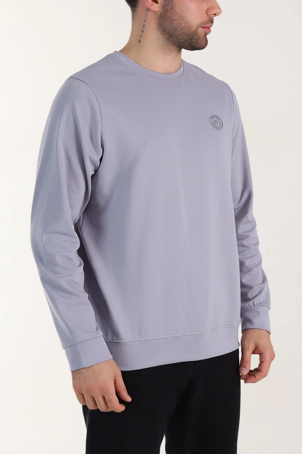 Füme Bisiklet Yaka Likralı Erkek Sweatshirt 410582