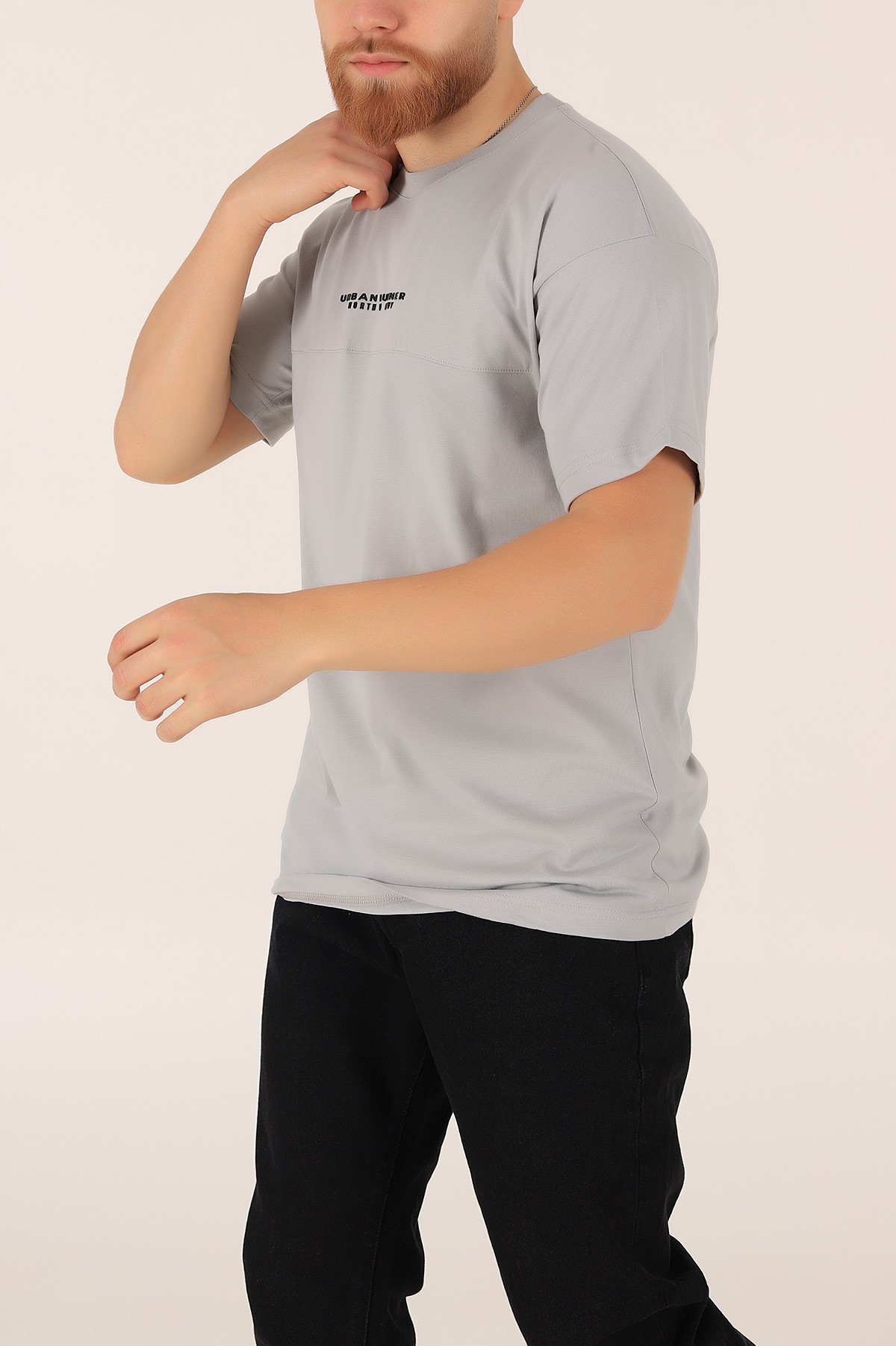 Füme Bisiklet Yaka Oversize Erkek Tişört 163273