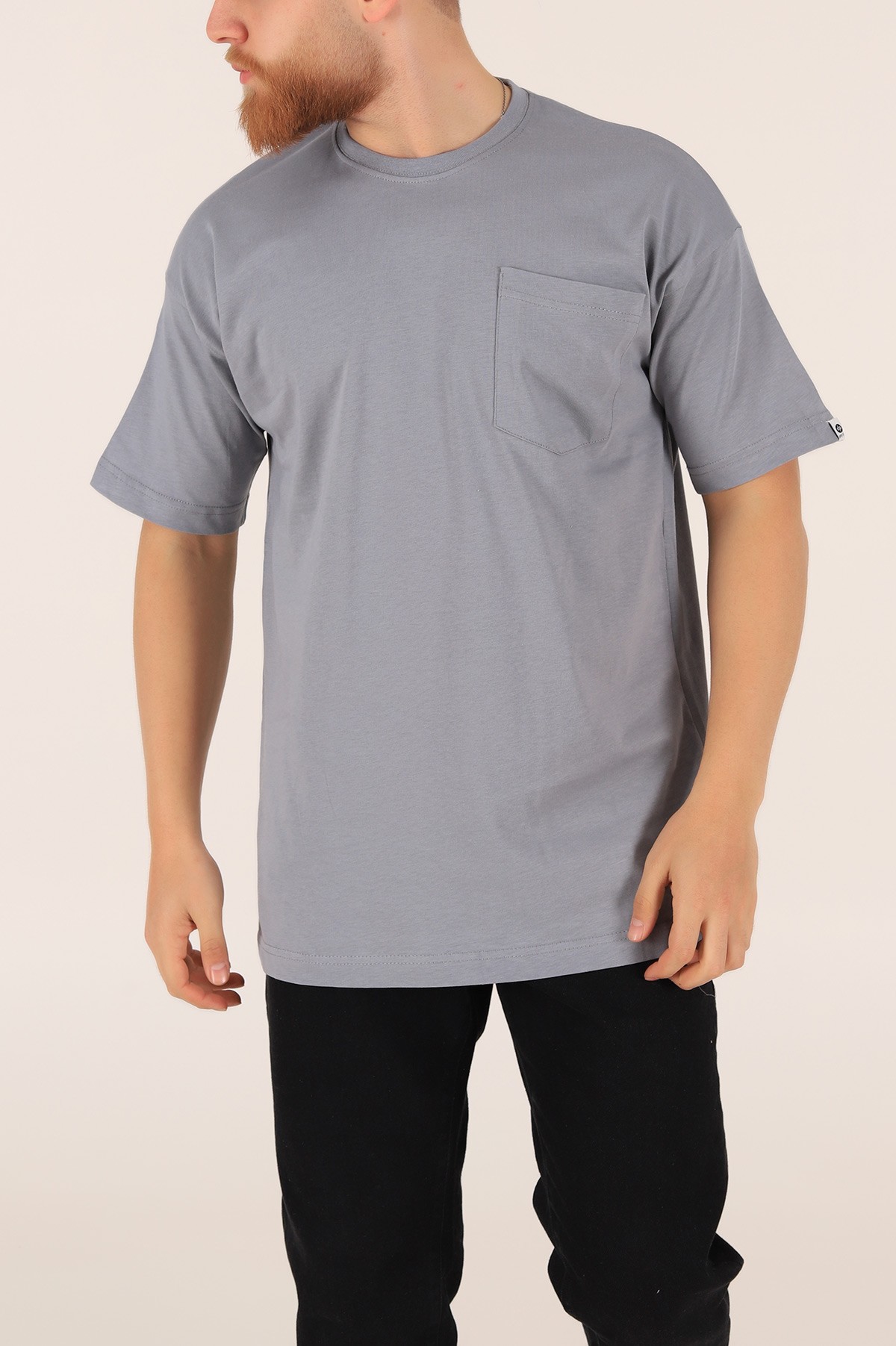 Füme Cep Detaylı Yandan Yırtmaçlı Oversize Tişört 165220