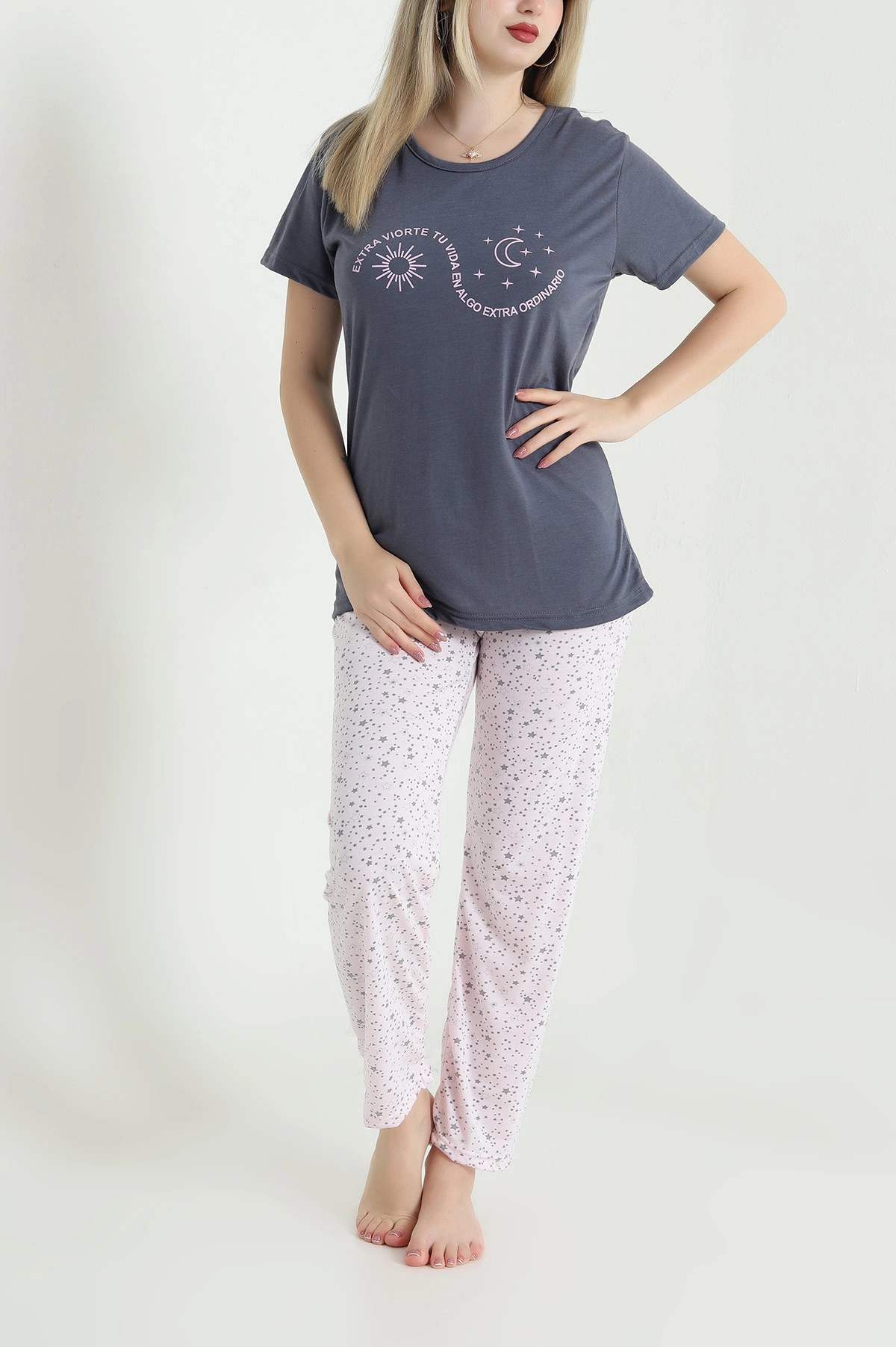 Füme Desenli Viskon Kadın Pijama Takımı 466623