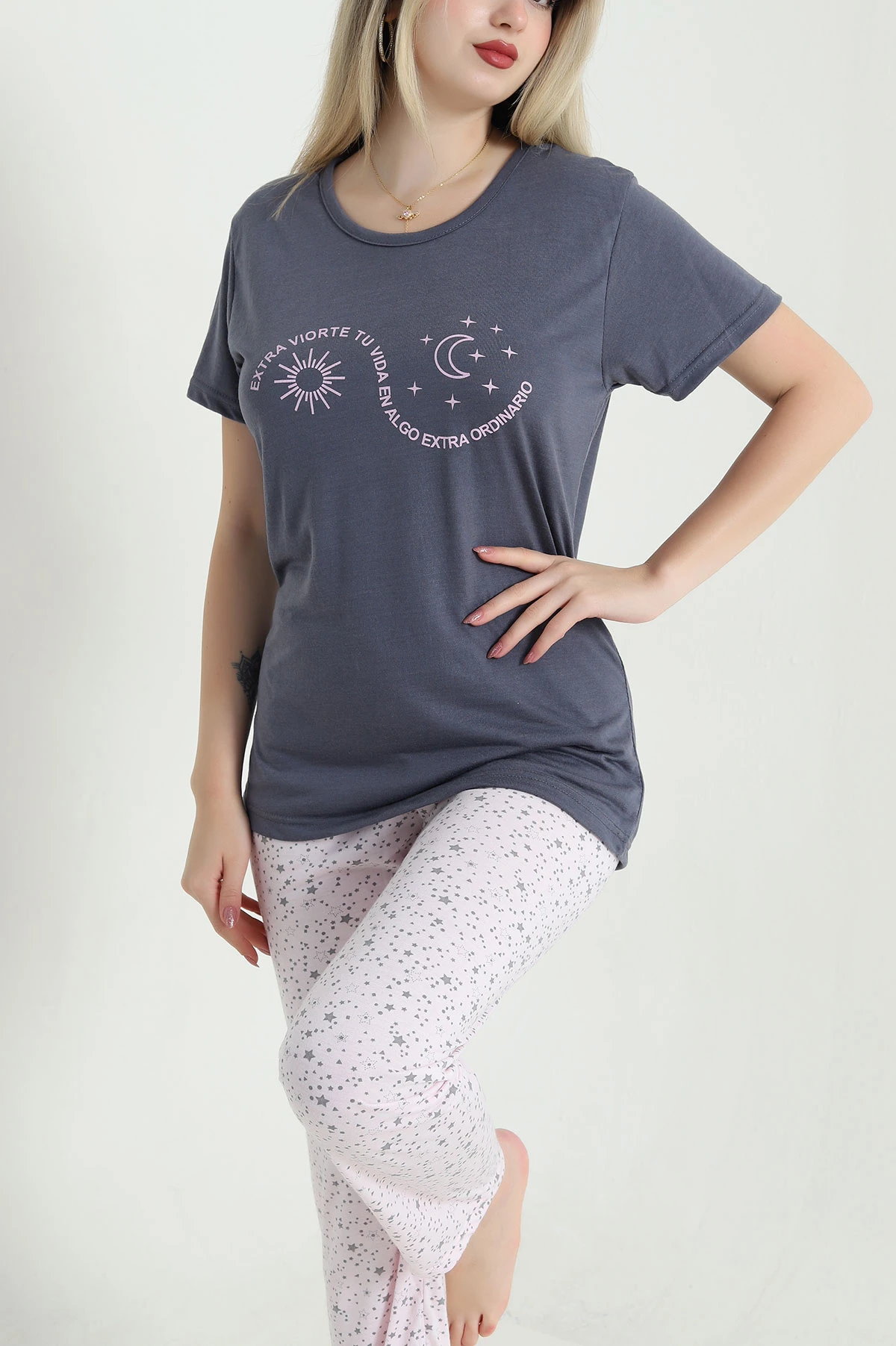 Füme Desenli Viskon Kadın Pijama Takımı 466623