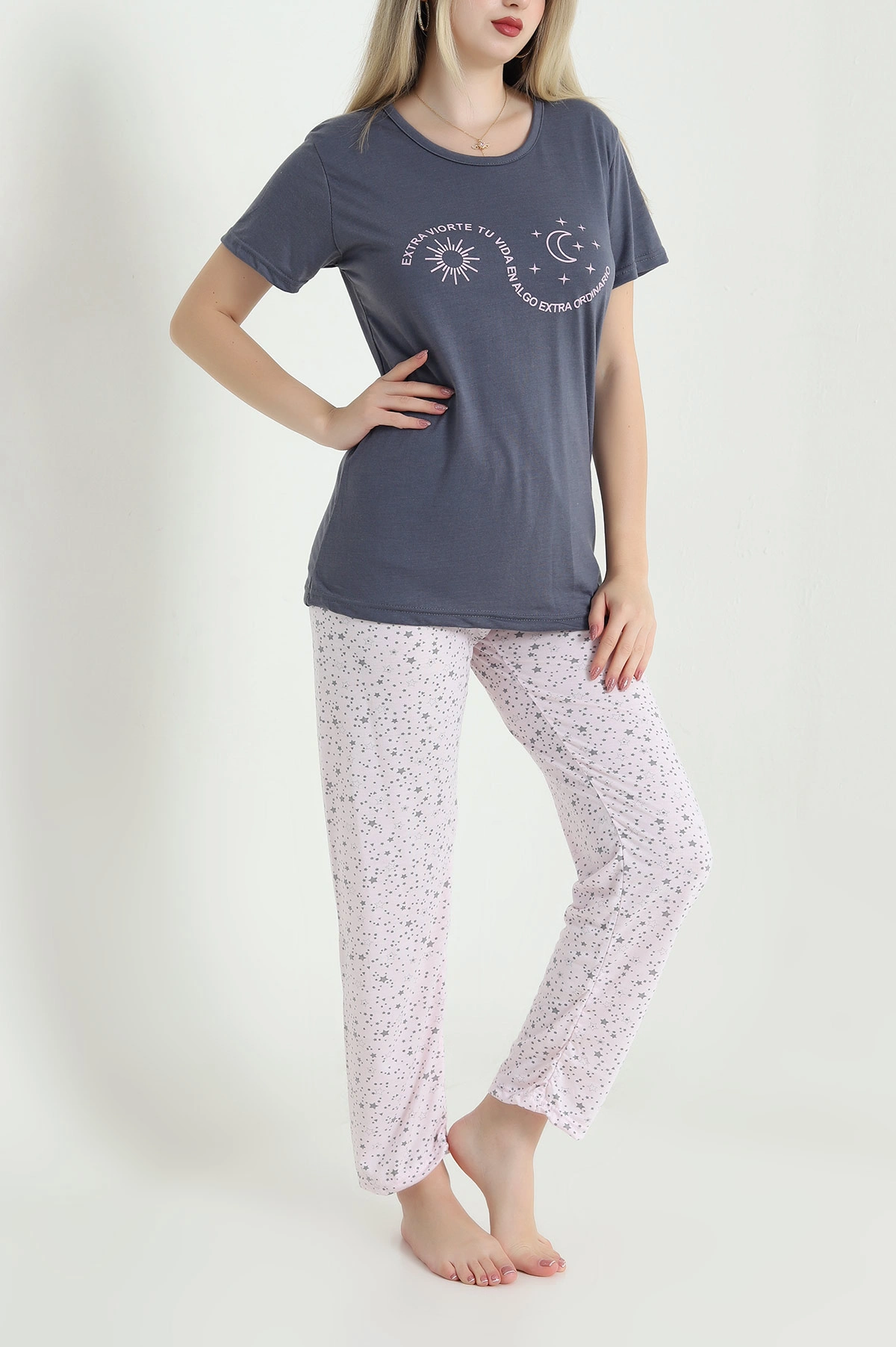 Füme Desenli Viskon Kadın Pijama Takımı 466623