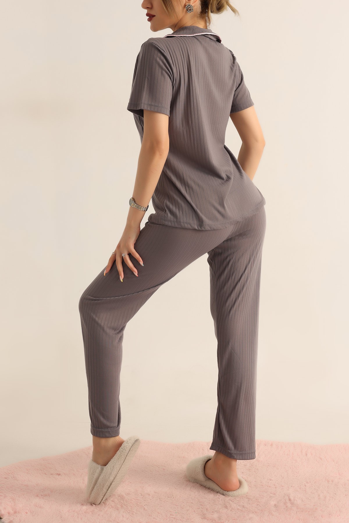 Füme Düğmeli Bayan Pijama Takımı 181838