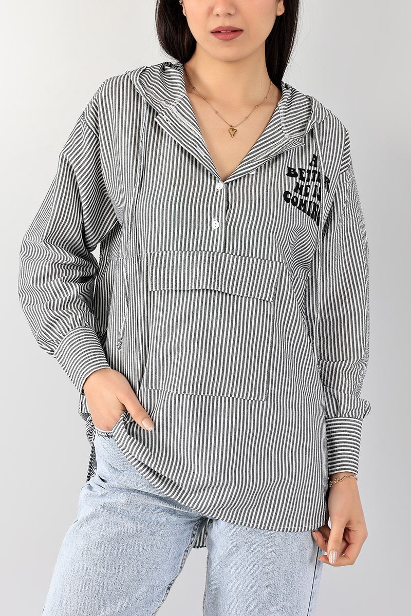 Füme Düğmeli Gofre Kumaş Tunik 101607