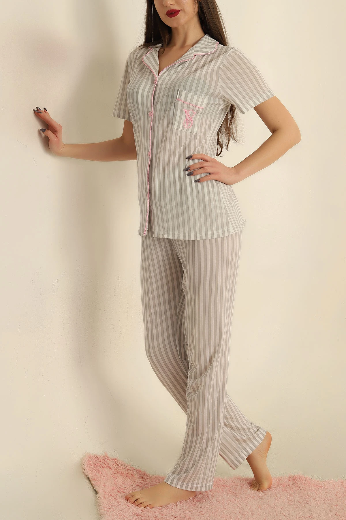 Füme Düğmeli Viskon Bayan Pijama Takımı 251604