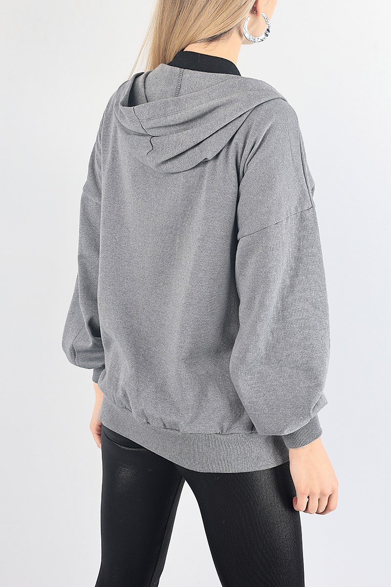 Füme Fermuarlı Şardonlu Bayan Sweat 88386