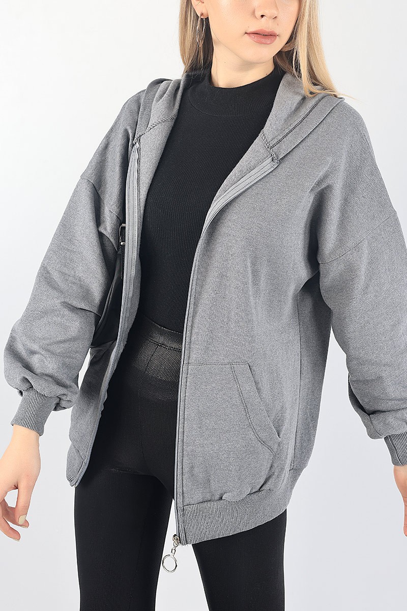 Füme Fermuarlı Şardonlu Bayan Sweat 88386