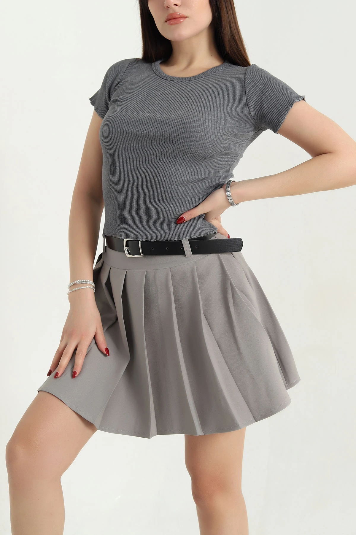 Füme Fitilli Likralı Bisiklet Yaka Bady Bluz 338314