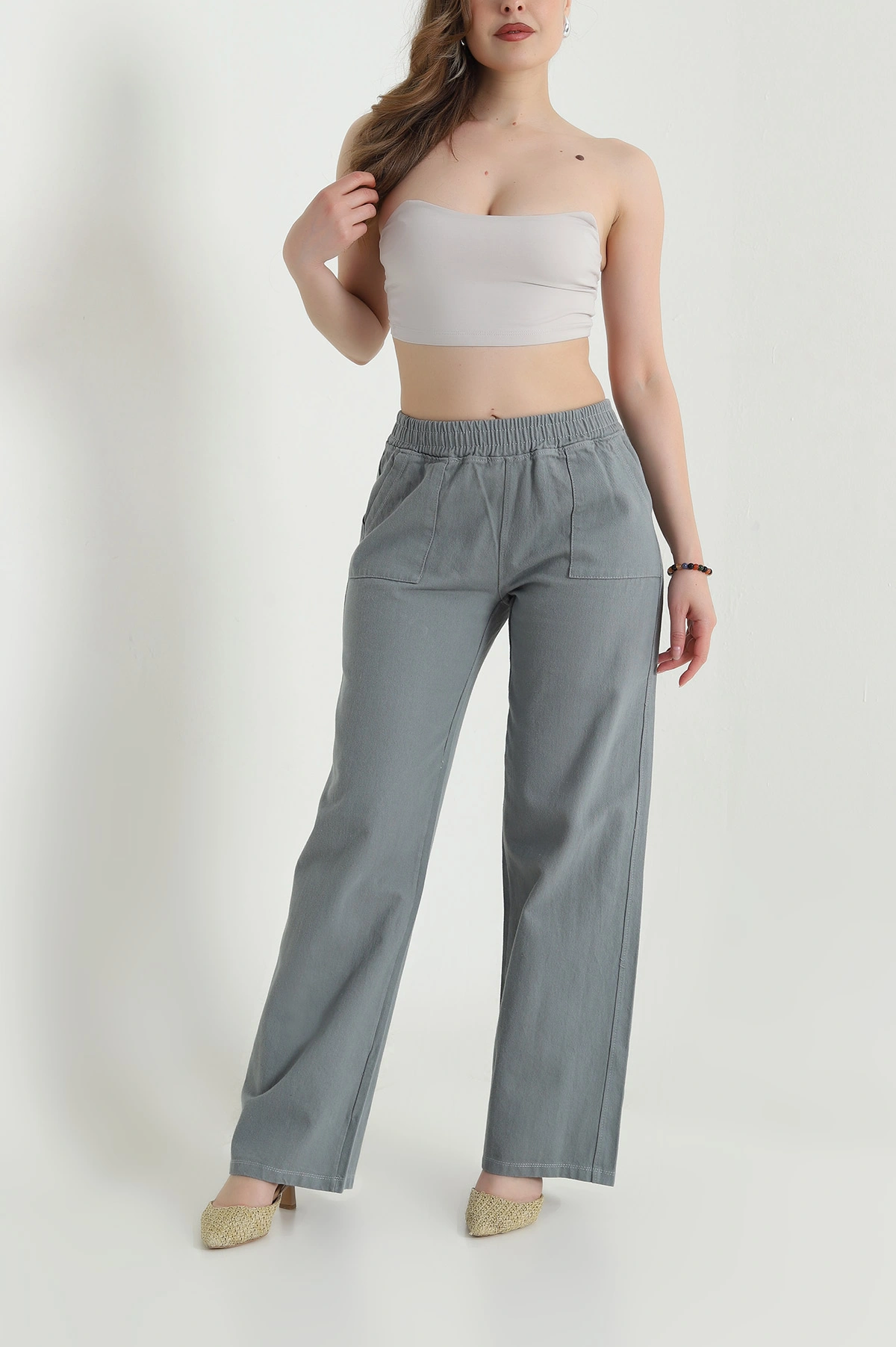 Füme Gabardin Palazzo Kadın Pantolon 469185