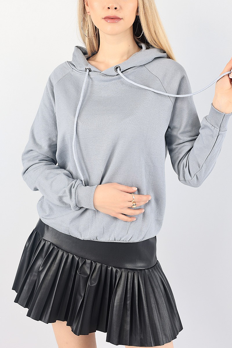 Füme İçi Şardonlu Kapüşonlu Bayan Sweat 87752