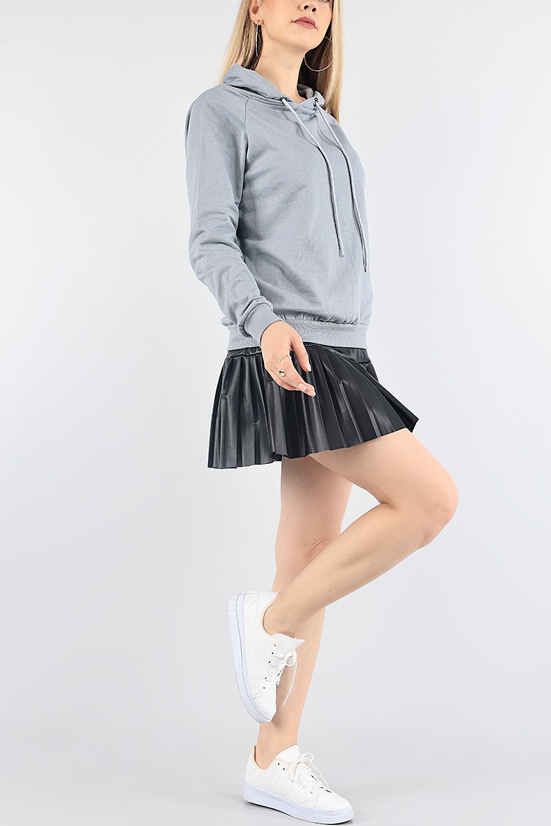 Füme İçi Şardonlu Kapüşonlu Bayan Sweat 87752