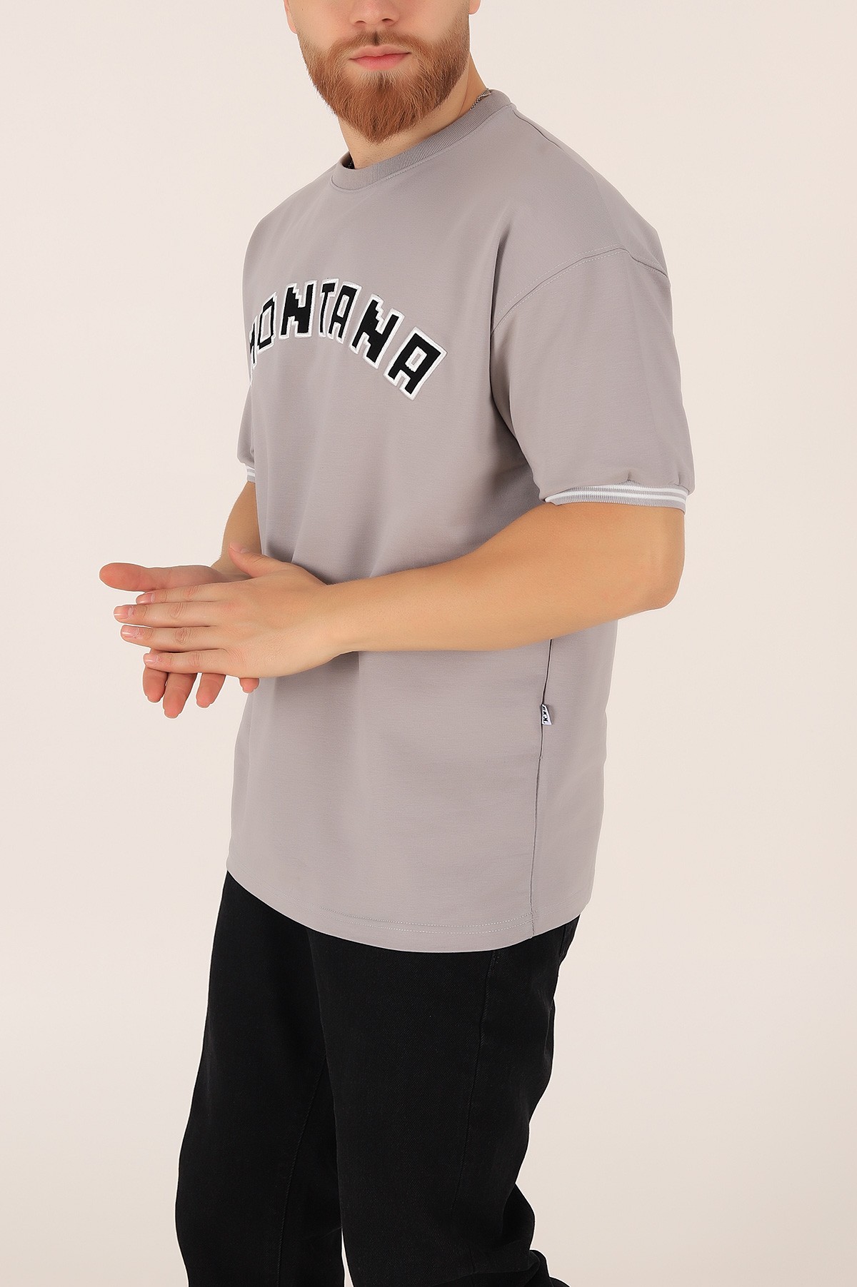 Füme İki İp İşlemeli Oversize Tişört 163547