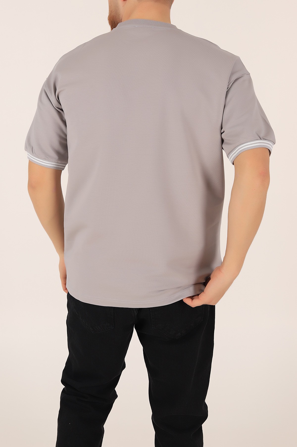 Füme İki İp İşlemeli Oversize Tişört 163547