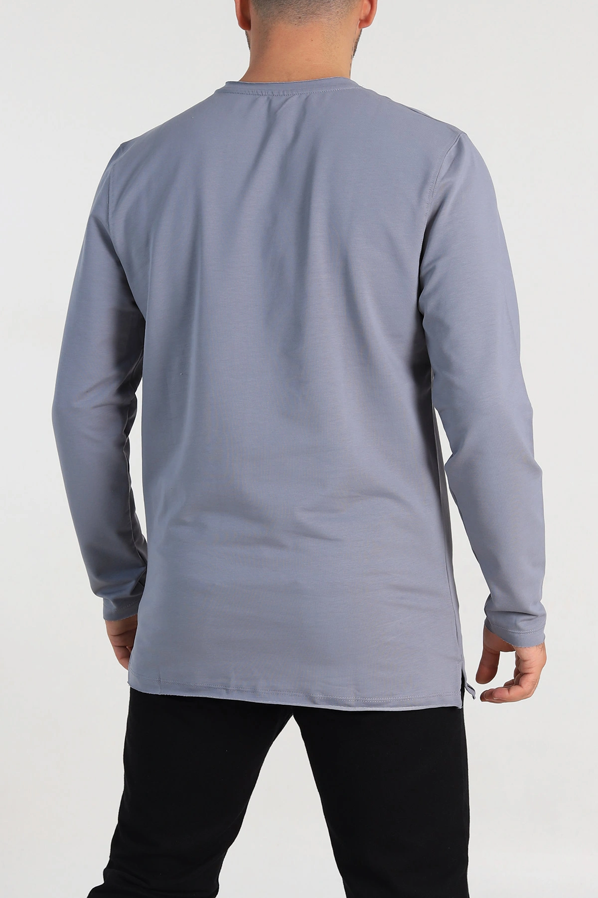 Füme İki İp Yırtık Yaka Detaylı Basic Erkek Sweatshirt 299822