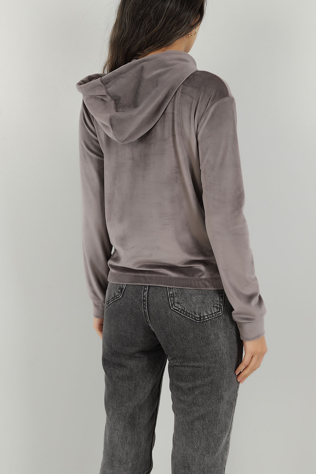 Füme Kadife Kapüşonlu Bayan Sweat 147317