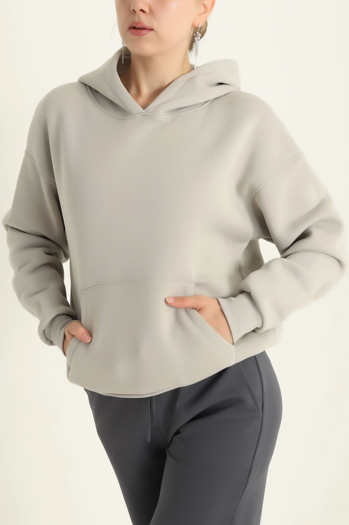 Füme Kapüşonlu İçi Şardonlu Basic Sweat 292843