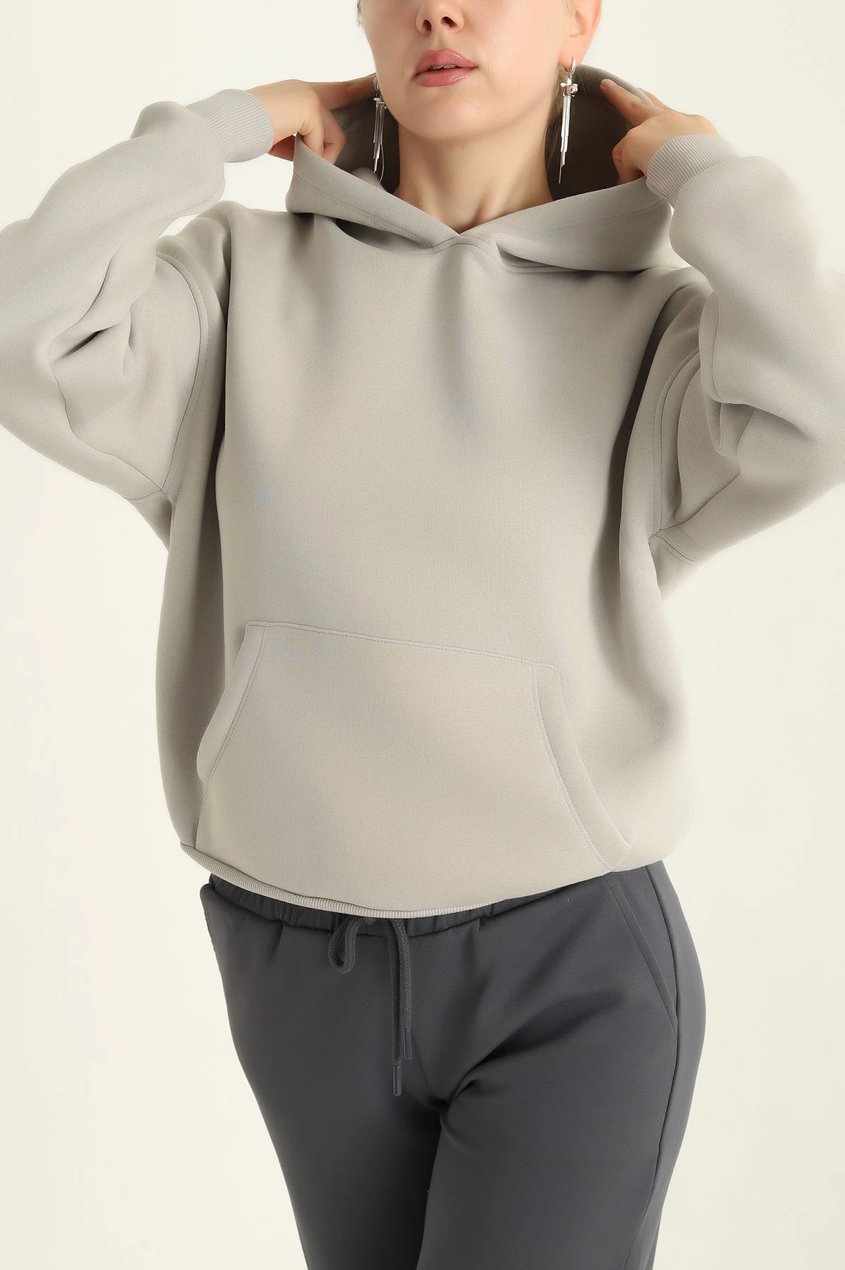 Füme Kapüşonlu İçi Şardonlu Basic Sweat 292843