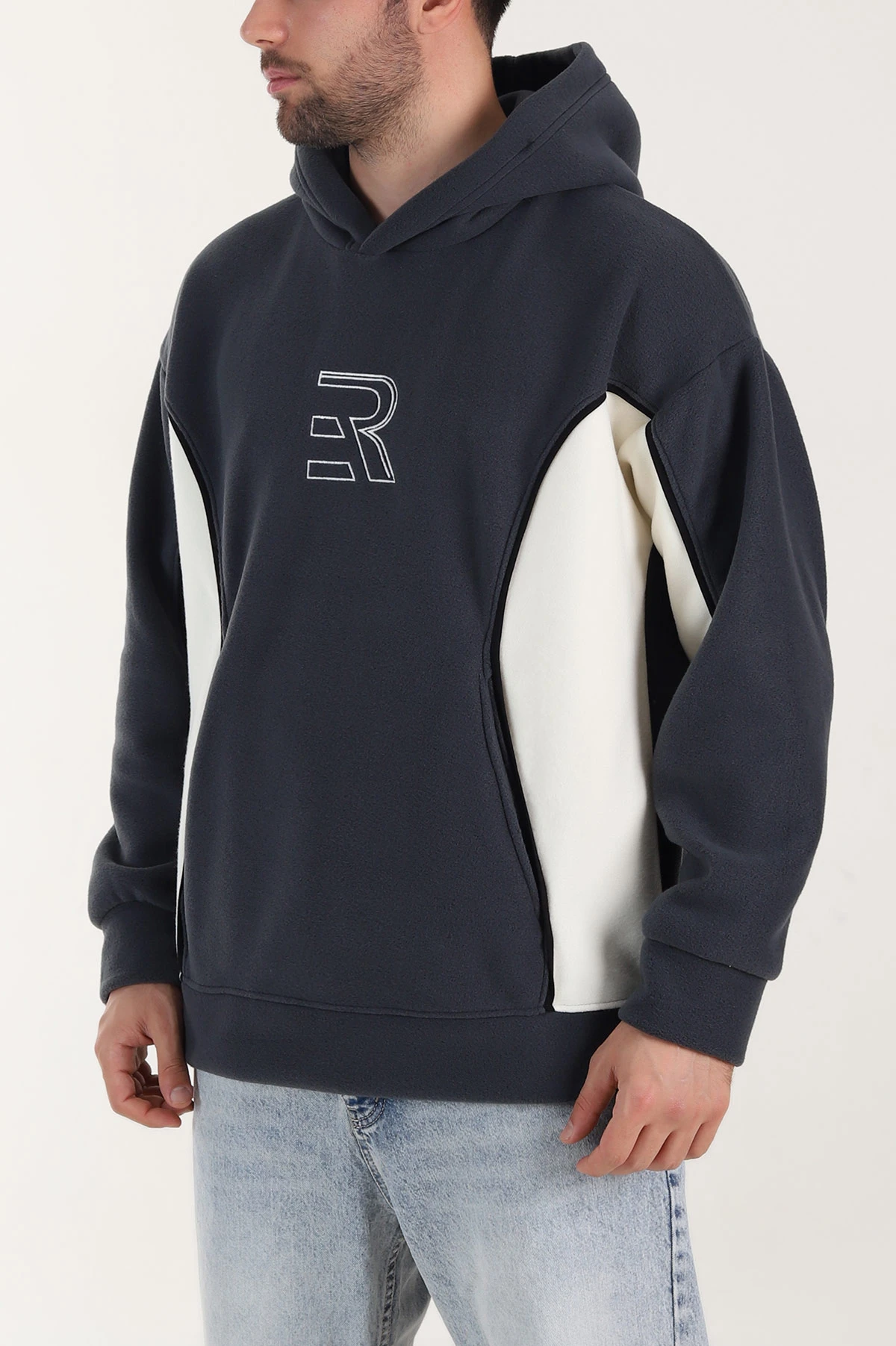 Füme Kapüşonlu Nakış Detaylı Erkek Sweatshirt 408760