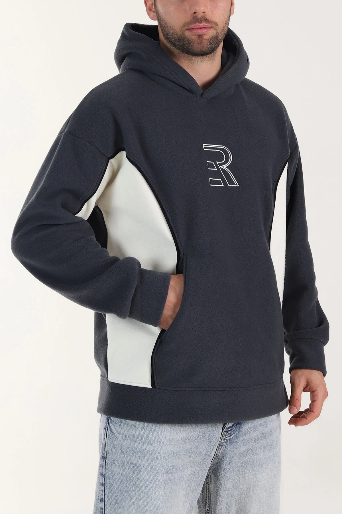 Füme Kapüşonlu Nakış Detaylı Erkek Sweatshirt 408760