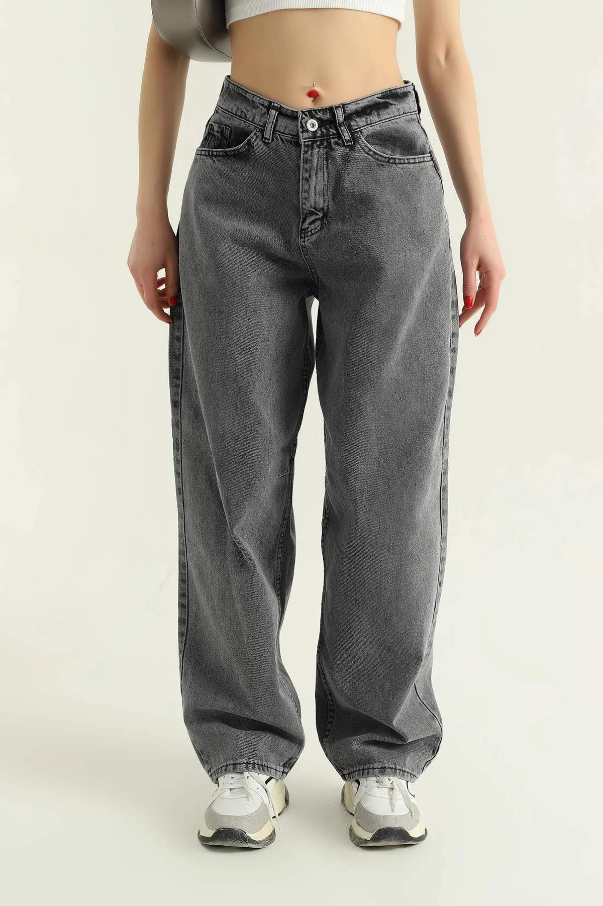 Füme Kemer Detay Baggy Bayan Kot Pantolon 335691