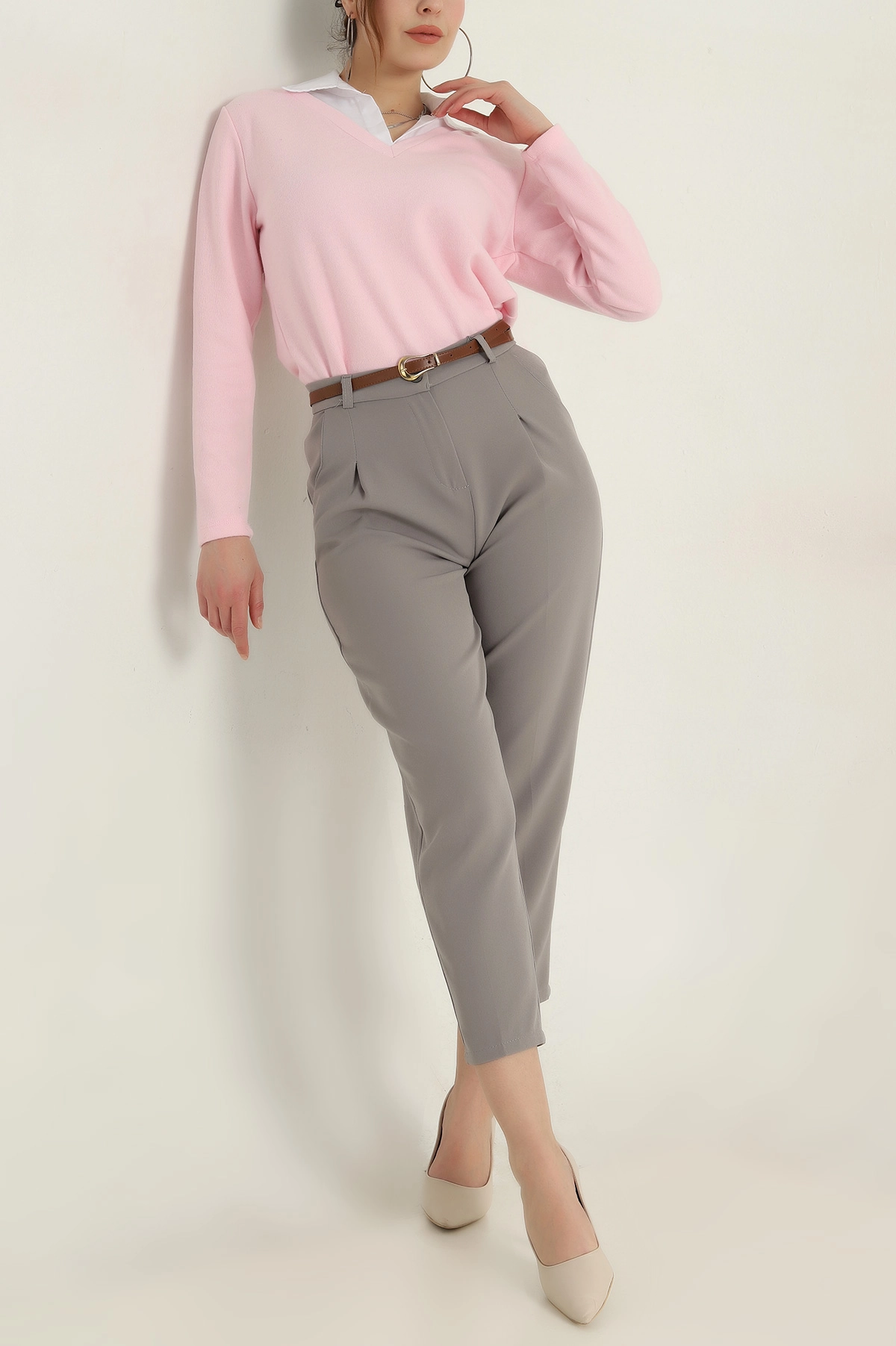 Füme Kemerli Atlas Havuç Pantolon 415691