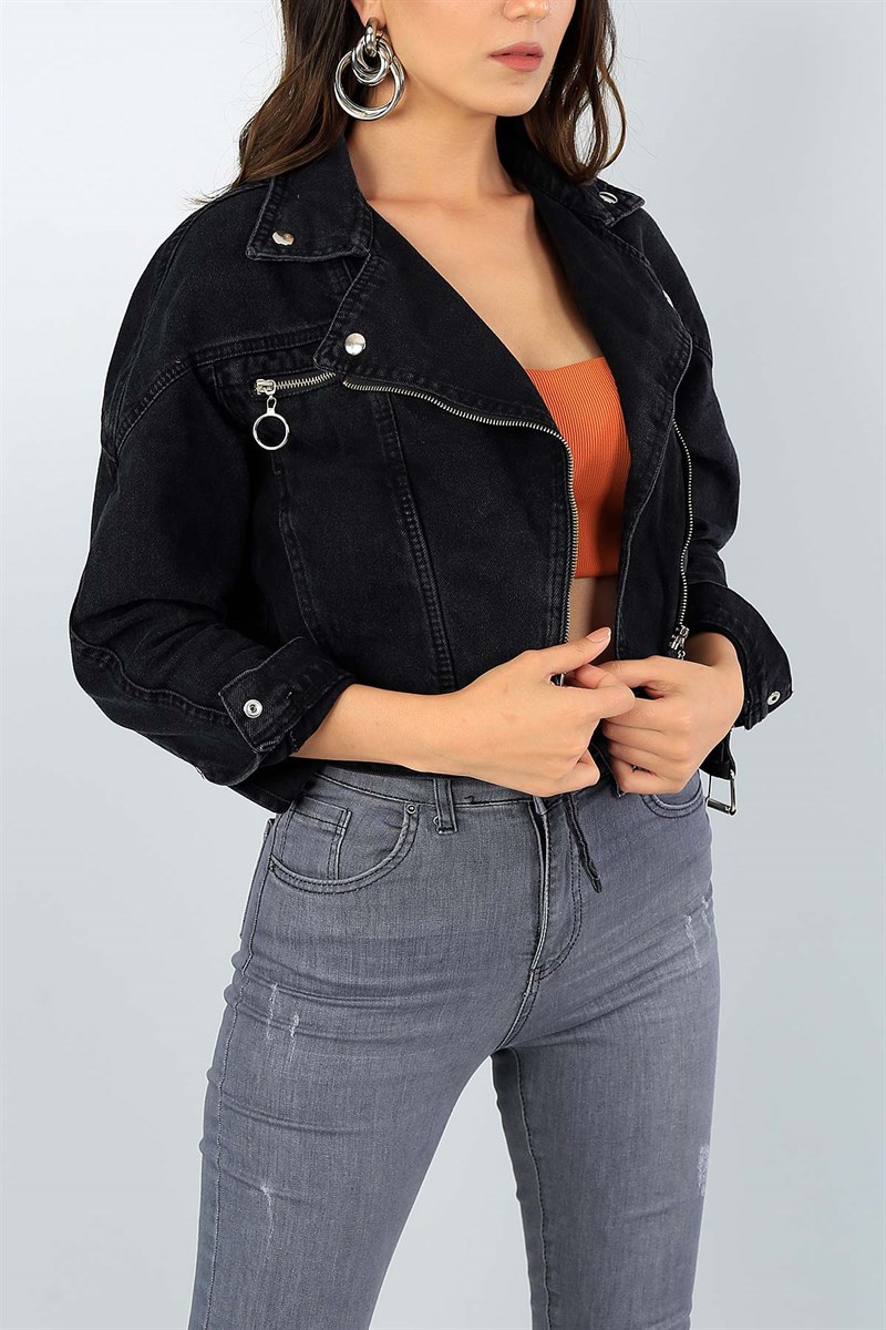 Füme Kemerli Tasarım Crop Kot Ceket 39753