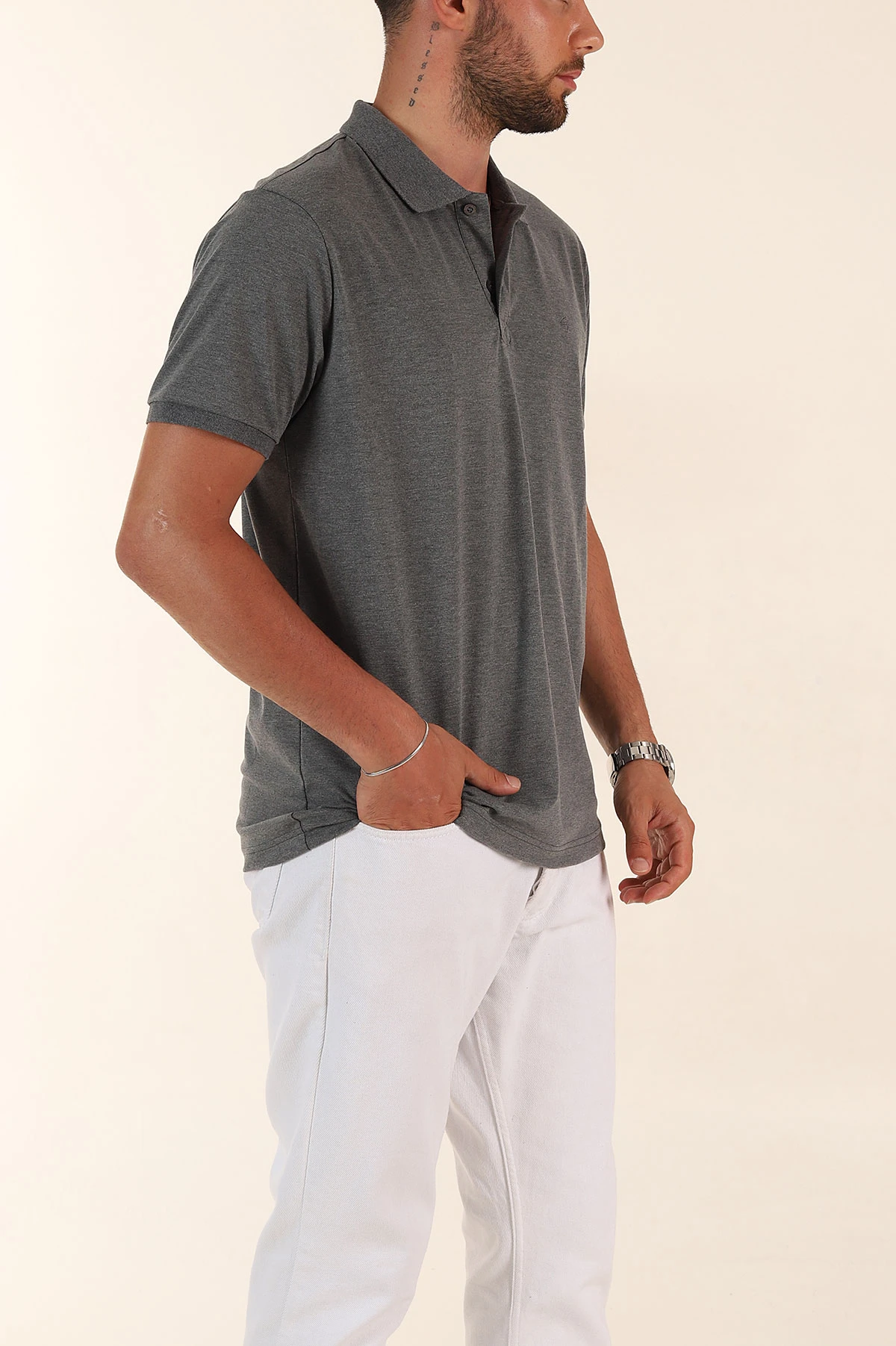 Füme Kırçıllı Regular Fit Basic Polo Yaka Erkek Tişört 372079