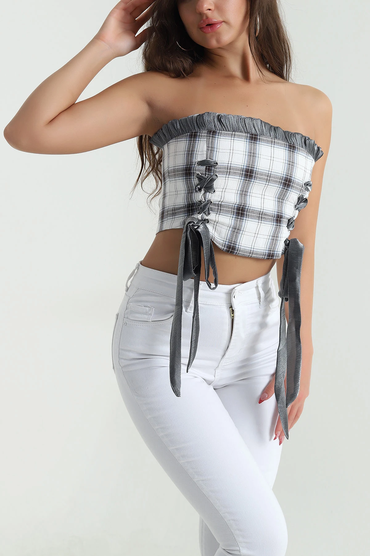 Füme Laress Check Ekose Kadın Büstiyer 474436