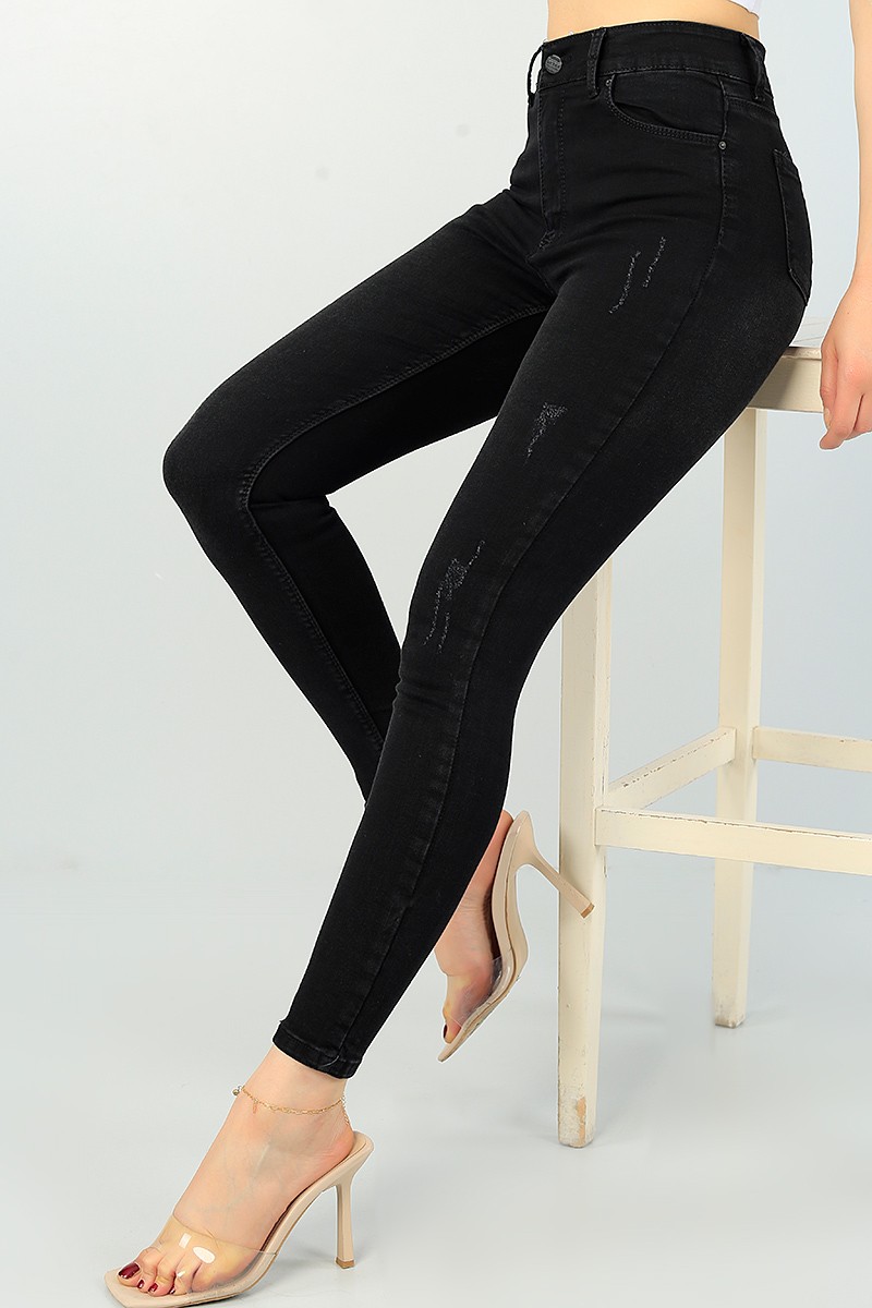 Füme Lazer Kesim Bayan Likralı Kot Pantolon 68611