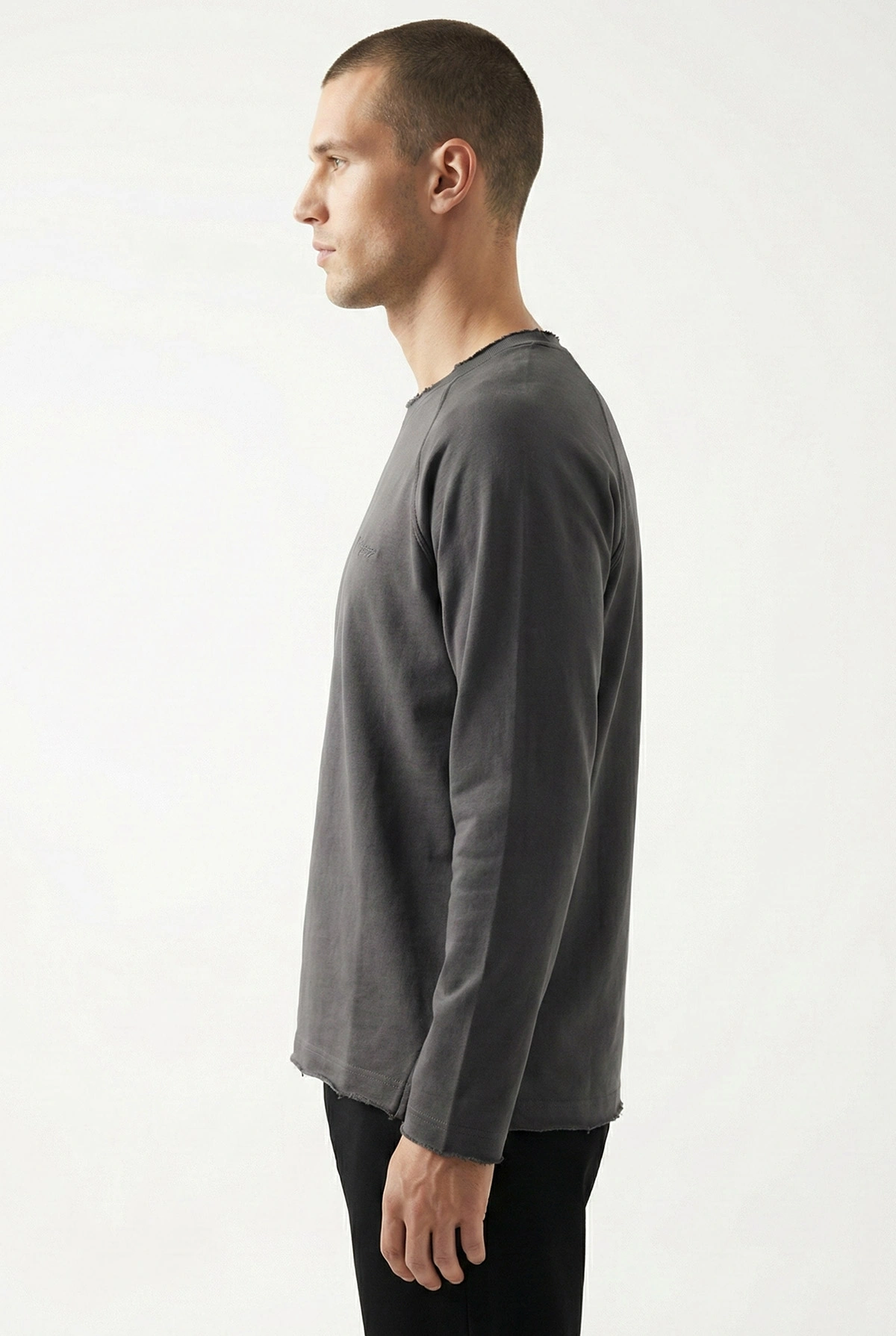 Füme Lazer Kesim Nakışlı Erkek Sweatshirt 422036