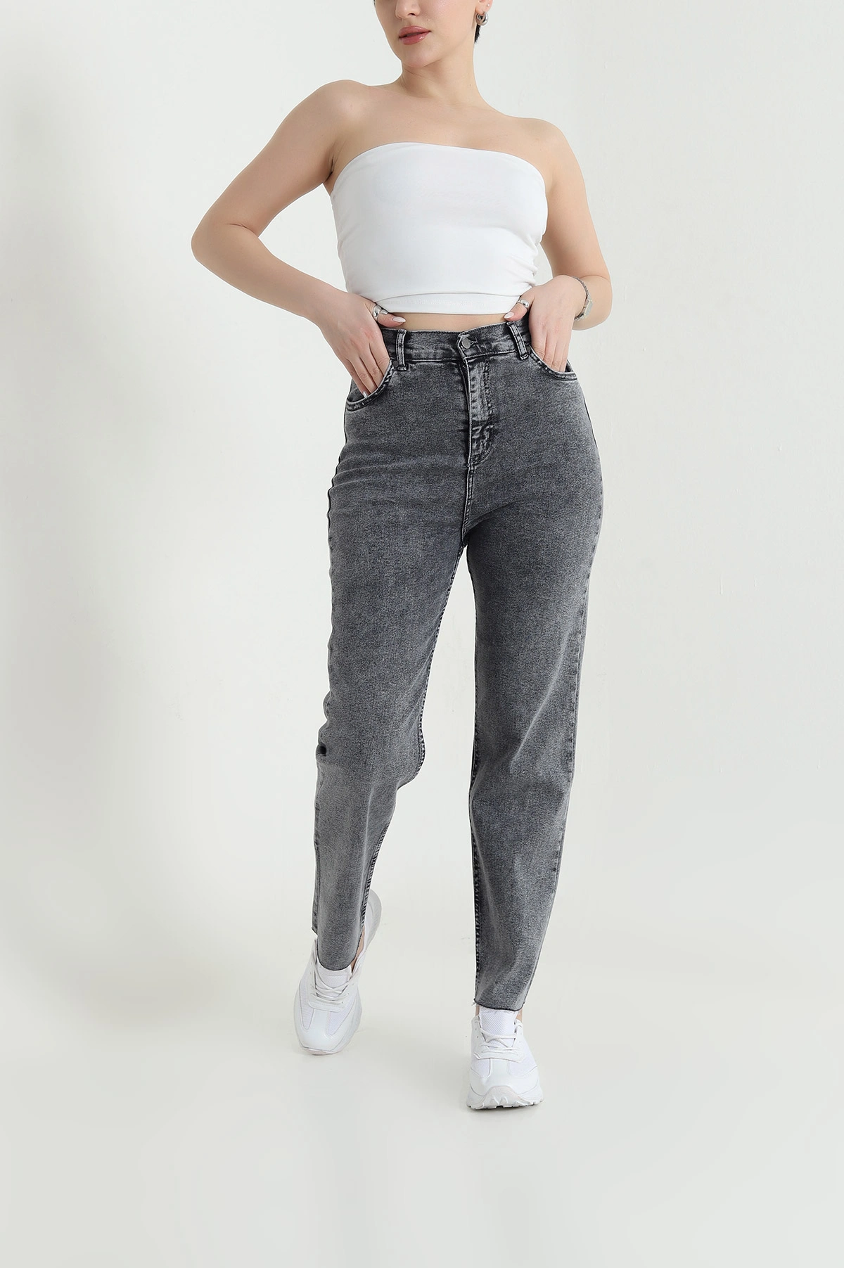 Füme Lazer Paça Likralı Kadın Kot Pantolon 444062