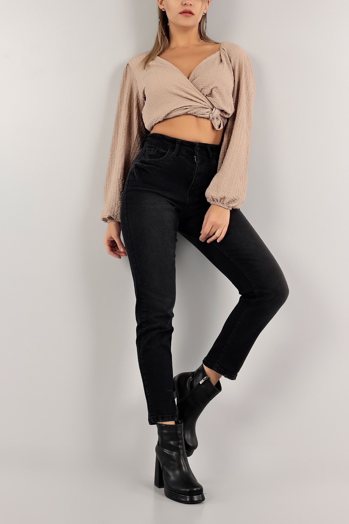 Füme Likralı Mom Bayan Kot Pantolon 137542