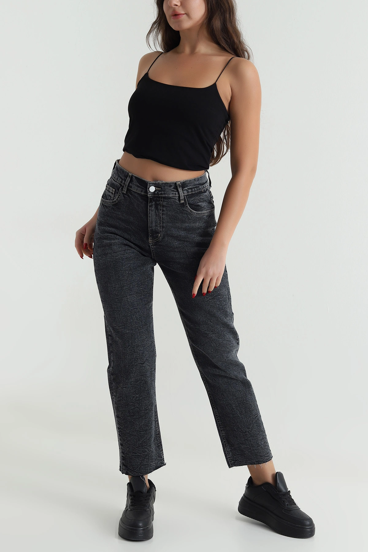 Füme Likralı Mom Kadın Kot Pantolon 494460